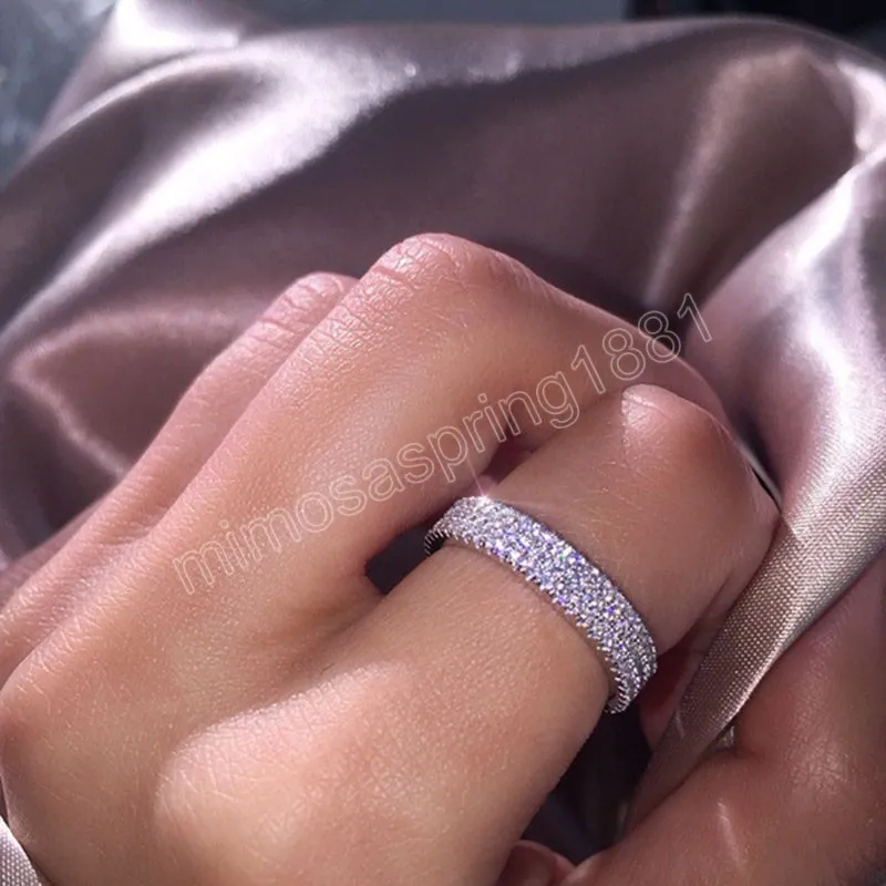 Anello completo di Moissanite Anelli hip-hop con fede nuziale a tre file di fidanzamento con diamanti donna, uomo, gioielli