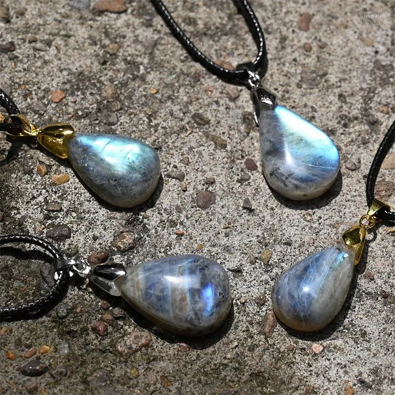 Pendant Necklaces Natural Labradorite Water Drop Necklace Men Women Healing Crystals Jewelry Irregular Glitter Stone Accessories