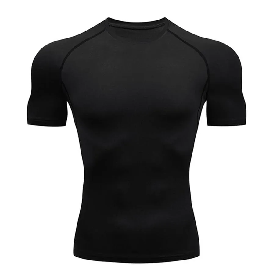 Kompression Quick dry T-shirt Männer Laufen Sport Dünne Kurze T-shirt Männliche Gym Fitness Bodybuilding Workout Schwarz Tops Kleidung 2241B