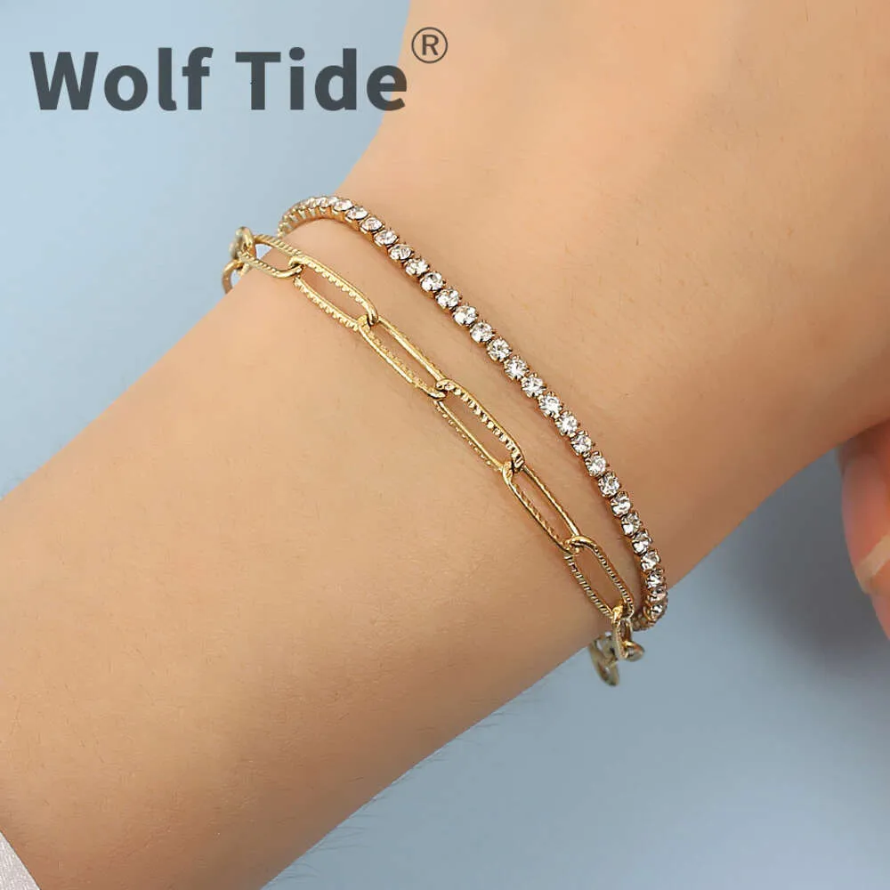 18K Gold Dipped Rhinestone Ball Chain Layered Adjustable Cinch Pull Tie Bracelet main image 0