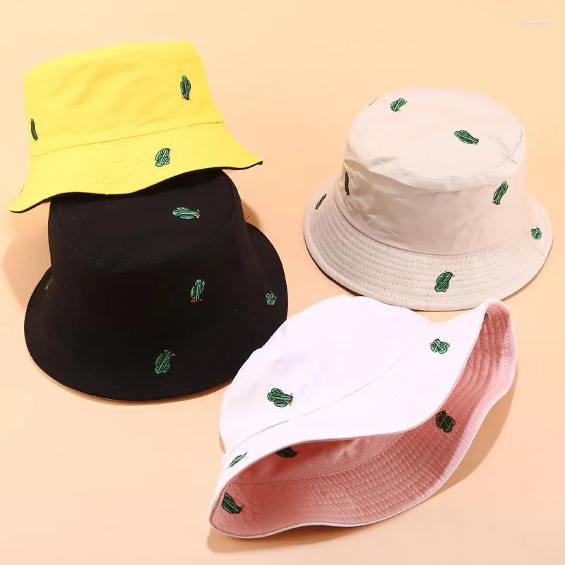Berretti E-Commerce transfrontaliero Ricamo di cactus Cappello da pescatore reversibile Protezione solare esterna per uomo e donna Tra