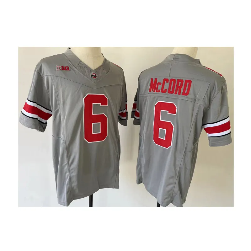 2023 nuevos hombres universitarios Ohio State Buckeyes jersey rojo negro gris ncaa Kyle McCord 6 desgaste de fútbol americano universidad tamaño adulto camisetas cosidas