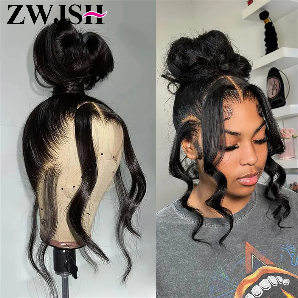 Syntetiskt S 360 Glueless Full Spets Human Hair Transparent 13x413x6 Body Wave Front for Black Women Pre Plucked ZWJSH 231007