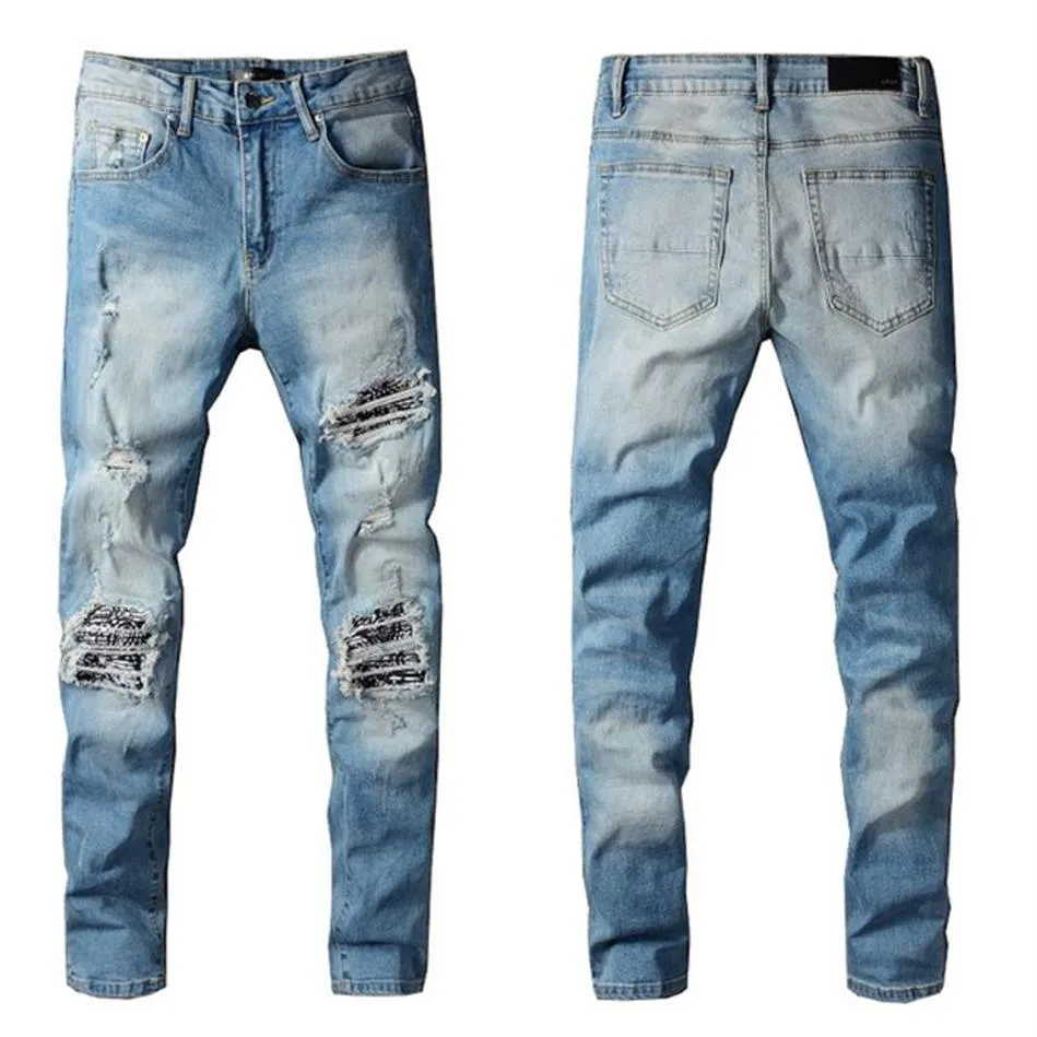 Nouveautés Hommes Jeans Designers Blanc Off Light Reflection Fit Arrivée Biker Jeans Distressed Diamond Stripes Pantalon de qualité supérieure 261Q