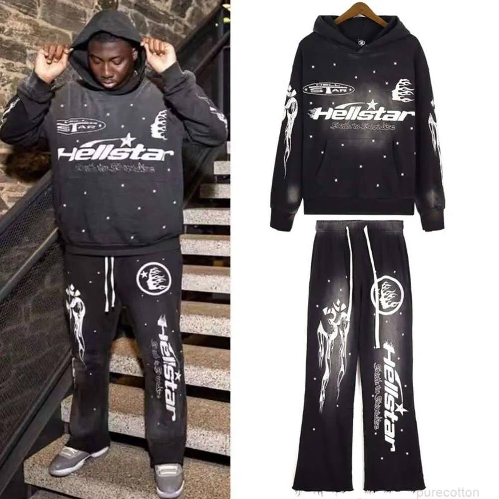 Modekläder Luxury Designer herrtröjor Hellstar Studios All Star Print Print Men's and Women's Loose Hooded tröja Casual Pants Set Fashion 23