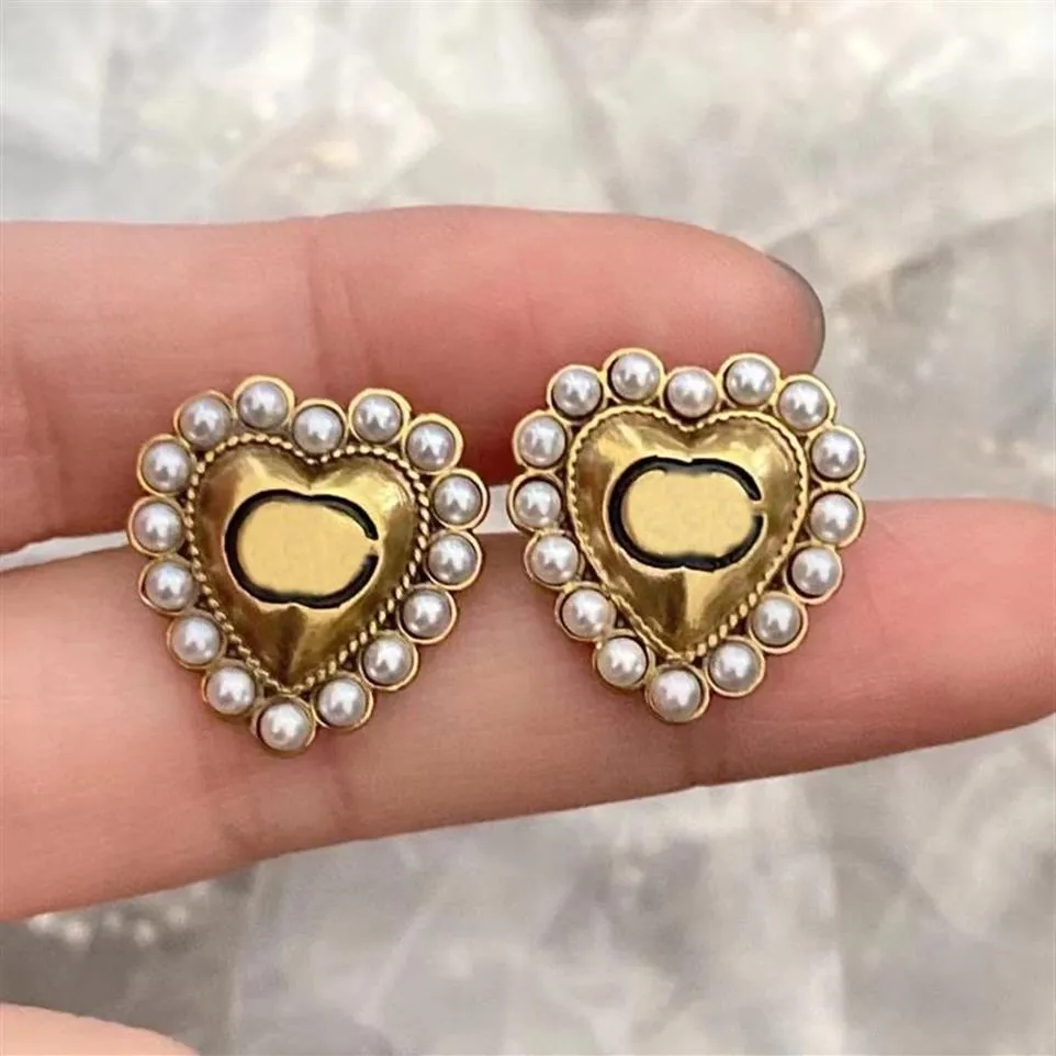 Öronningar för kvinnor smyckesdesigners studörhängen brev guld studs mode lyxys pärla älskar örhänge 925 silver boucles box ny 218w