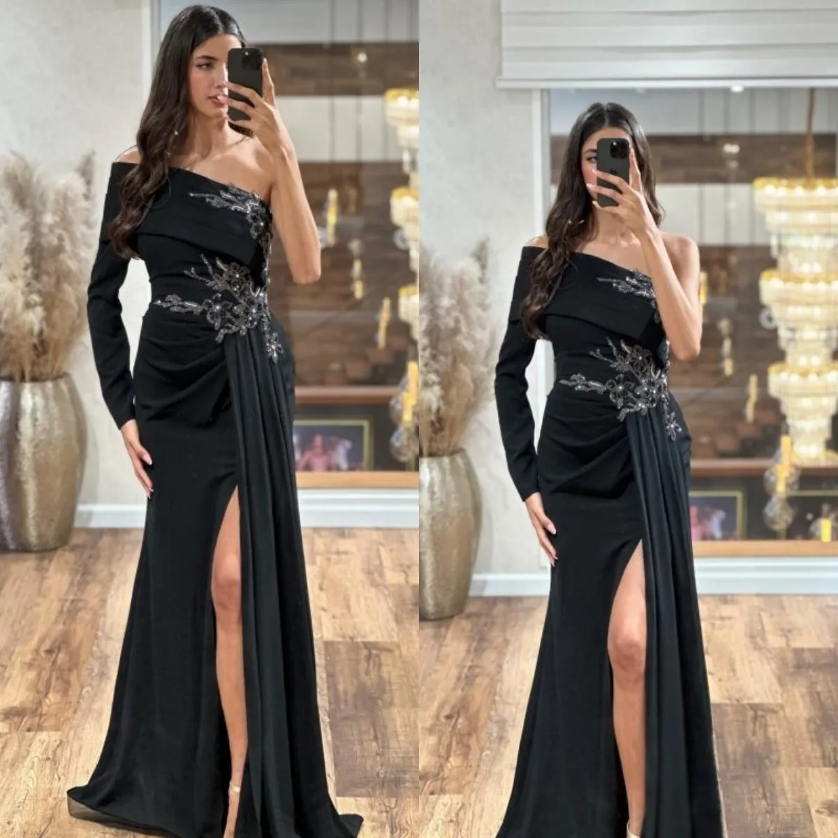 Buy Royal Blue Prom Dresses Elegant Engagement Dresses High Neck Long Tulle  Modest Long Sleeves Lace Ball Gowns - Ricici.com