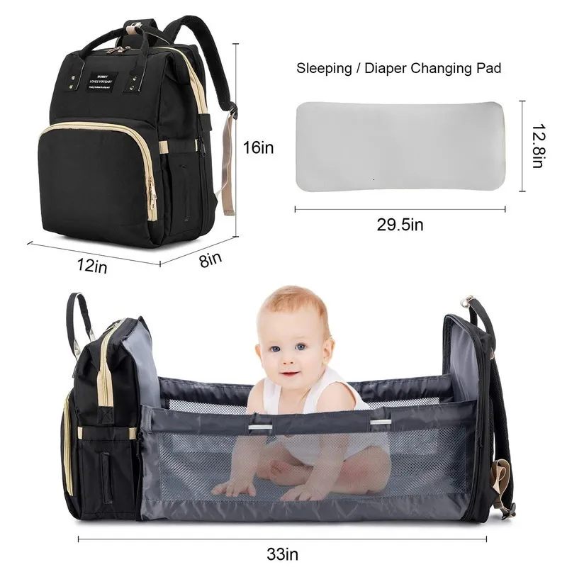 Foldable Diaper Changing Pad Baby Crib Bag with USB Interface Backpack ...