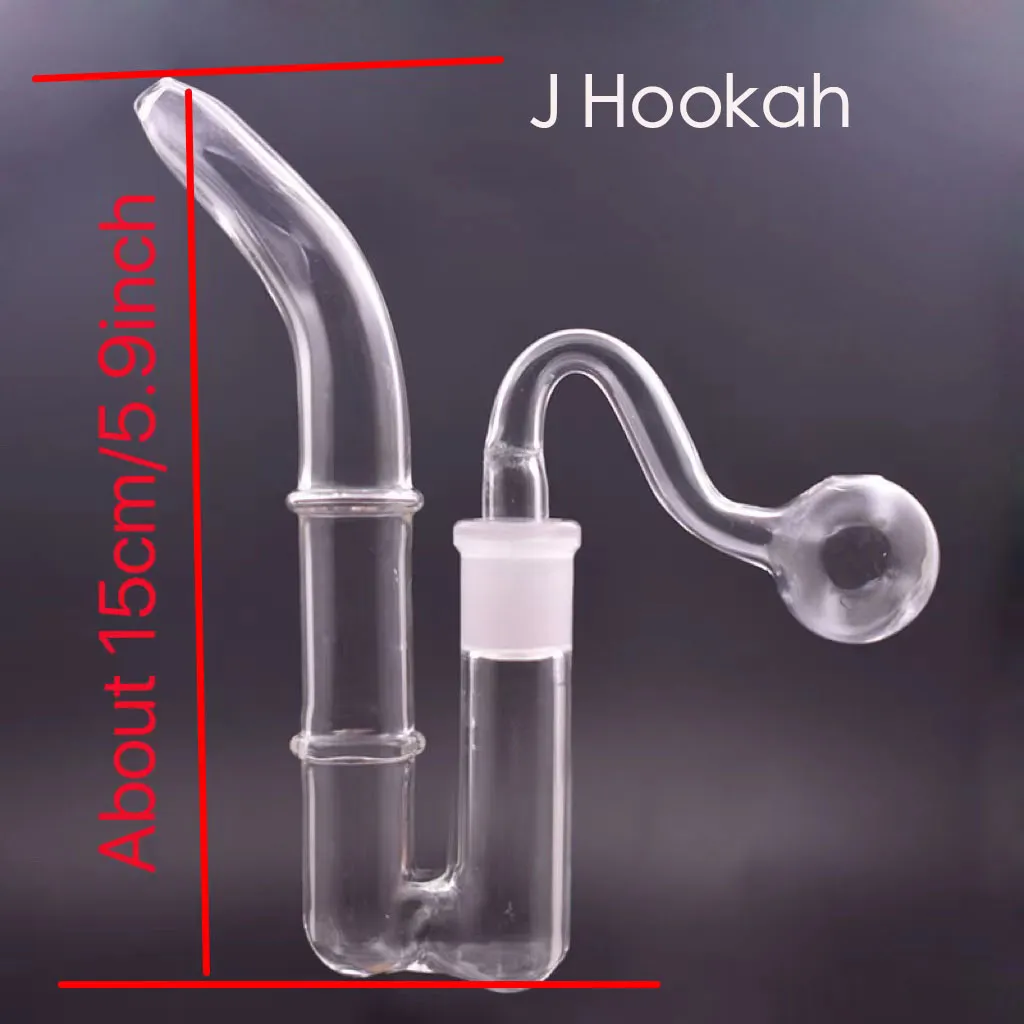 Adaptateur de connecteur en verre de narguilé à crochet en J épais en gros avec trou concave plate-forme de dab d'eau bong avec bol de brûleur à mazout de 14mm