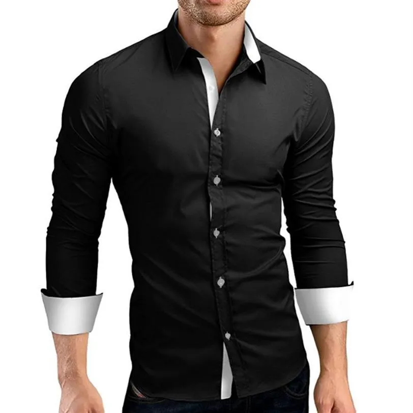 New Men Shirt Brand Male High Quality Long Sleeve Business Shirts Casual Hit Color Slim Fit Black Man Dress Shirts Asian size 4xl2759