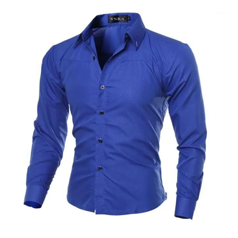 Men's Casual Shirts Men's Fashion Leisure Business Check Dark Print Long Sleeve Slim Work Wedding Shirt Asian Size XXXXX286I