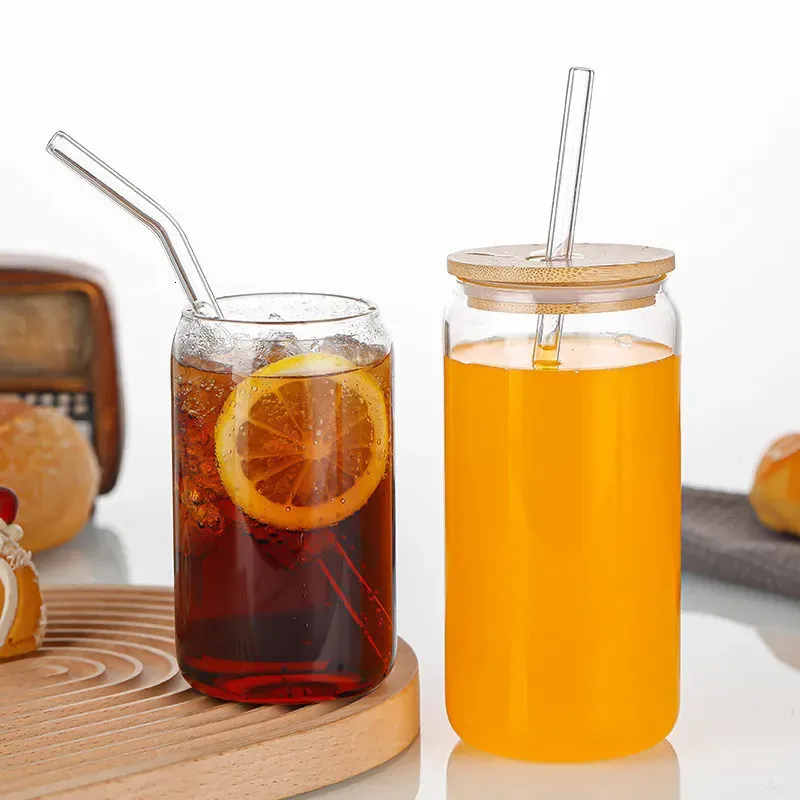 Mugs Creative Juice Milk Glass Cup With Lid and Straw Bubble Tea Transparent Beer Coffee High Borosilicate Drinkware