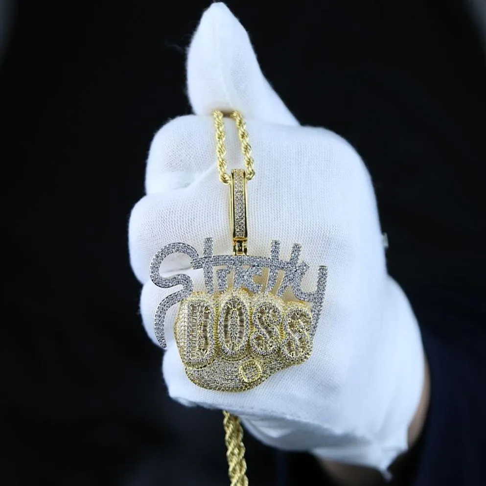 Collana scintillante ghiacciata Bling Baguette Cubic Zirconia Cz Nome iniziale Boss Lettere Collane pendenti per uomo ragazzo Fascino Hip Hop j287f