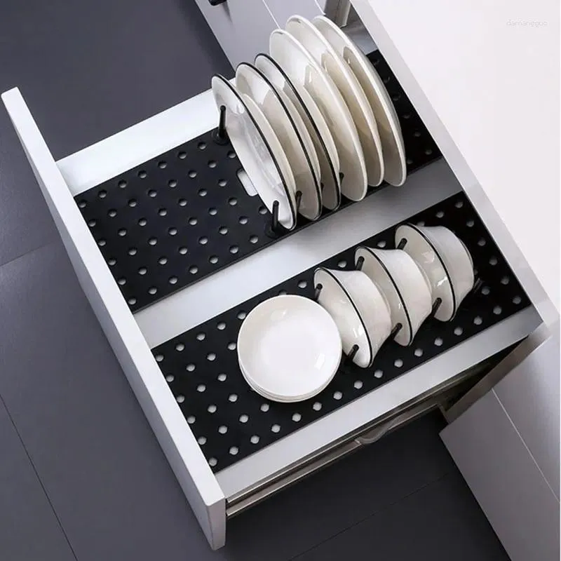 Suporte de placa de armazenamento de cozinha prateleira tigela rack prato pote tampa talheres classificação racks antiderrapante escalável copo gaveta organizador