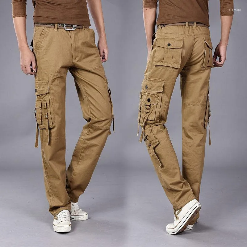Men's Pants Teenager Boy Adult Men Casual Cargo Pockets Full Length Trousers Outdoor Khaki Green Army Pant Man