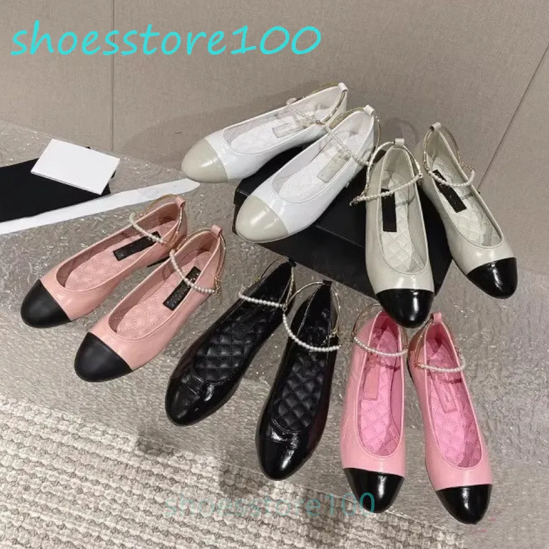 Luxury Dress Shoes Designer Ballet Shoe Spring Autumn Pearl Gold Chain Fashion New Flat Boat Shoe Lady Lazy Dance Loafers Black Women Shoes Size With Box Leather Sole