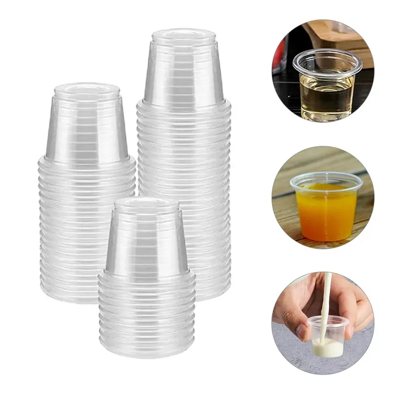 Disposable Plastic Jello Shot Cups With Lids Mini Containers For Portion Meal Prep Sauce Cups