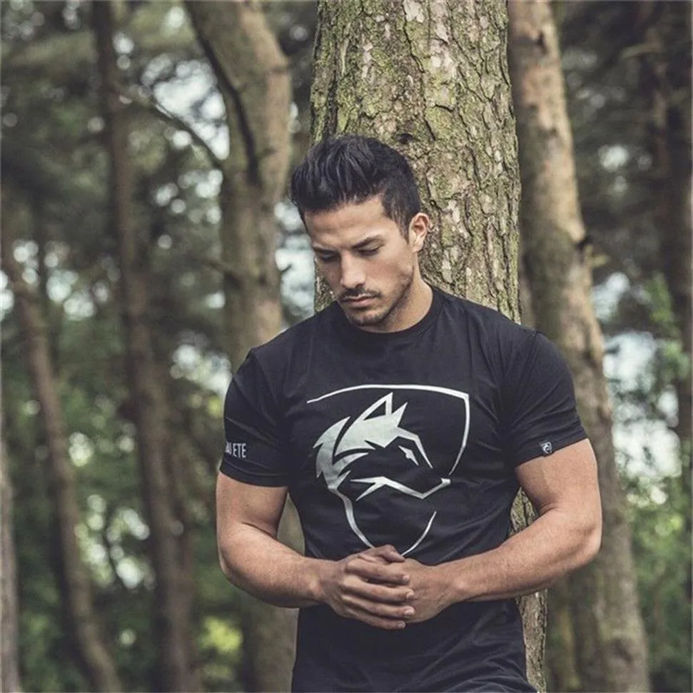 Alphalete Wolf imprimé hommes T-shirt athlétique mâle décontracté été coton col rond T-shirt 224p