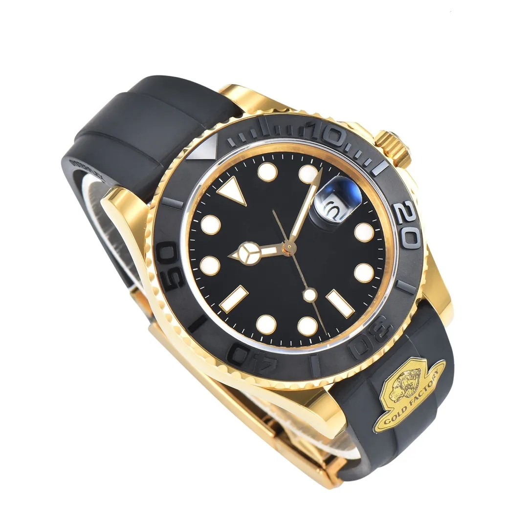 Nowy najlepszy klasyczny luksusowy zegarek męski ciężka mistrz Yatch Master Gold Cal.3235 Automatyczny ruch gumową bransoletkę stal wewnątrz wodoodpornego zegarek na rękę