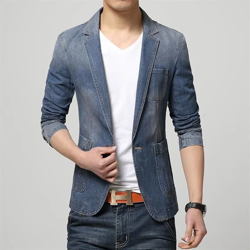 Men's Suits & Blazers 2021 Spring Fashion Brand Men Blazer Trend Jeans Casual Suit Jean Jacket Slim Fit Denim350a