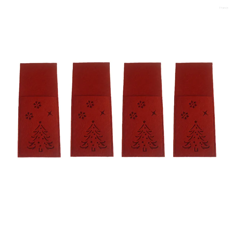 Rangement de cuisine 4pcs porte-vaisselle de Noël rouge évider flocon de neige et arbre conception couteaux fourchettes pochette sacs à couverts support de couteau