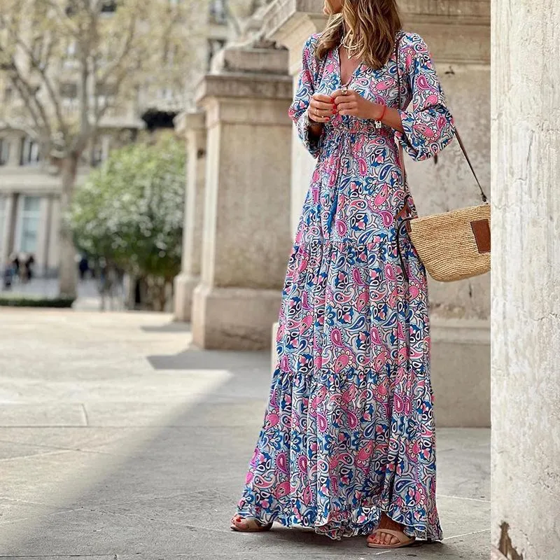Elegant Bohemian Corset Dress for Women - Long Sleeve, V-Neck, Loose Fit - Perfect for Casual Occasions, Autumn/Winter Vacations - Y2k Ins Clothing Elegant Bohemian Corset Dress for Women - Long Sleeve, V-Neck, Loose Fit - Perfect for Casual Occasions, Autumn/Winter Vacations - Y2k Ins Clothing