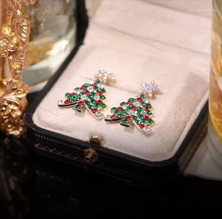 Orecchini pendenti albero di Natale colorato 2023 stella coreana strass metallo nappa per accessori da donna