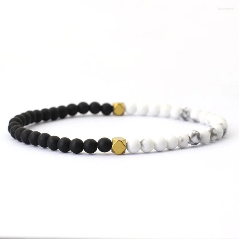 Charm armband klassisk bicolor pärlstav armband unisex naturlig röd howlite tiger ögon sten 4mm braslet fritid tillbehör yinyang braclet