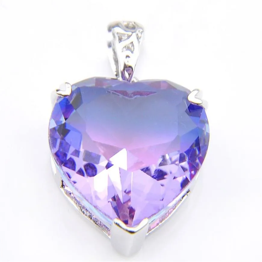 10Pcs Luckyshine Brand New Classic Heart Love Fashion Crystal Pendants Necklace 925 Silver Bi colored Tourmaline Zircon Pendants J2065