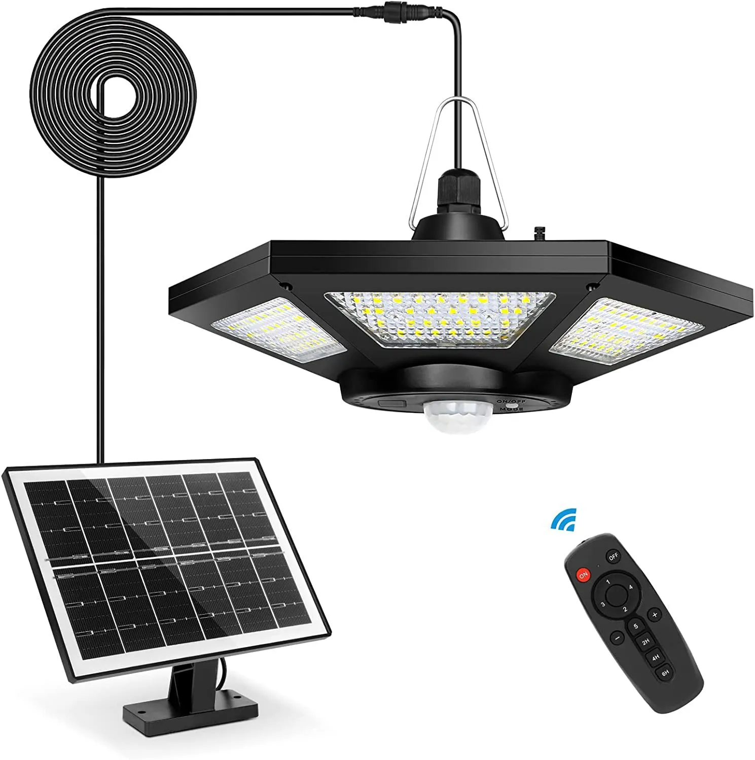 Buiten Solar Plafond Pendant Light, Motion Sensor 3 Werkmodus, Daglicht 1000 lm Wijd Hoek Hanglamp met 5m koord voor tuin binnenplaats schuur balkon corridor gazebo