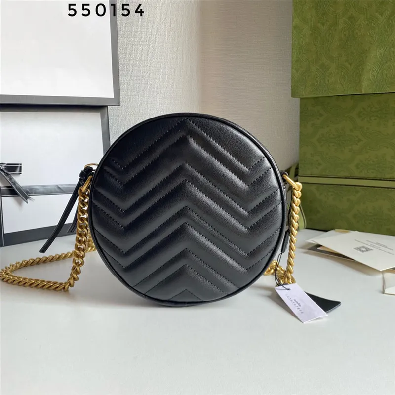 Bolsos de lujo de diseñador Bolsos Monedero Marmont Round Black Mini bolso de hombro de cuero Single Chian CrossBody Bag Paisley Bag