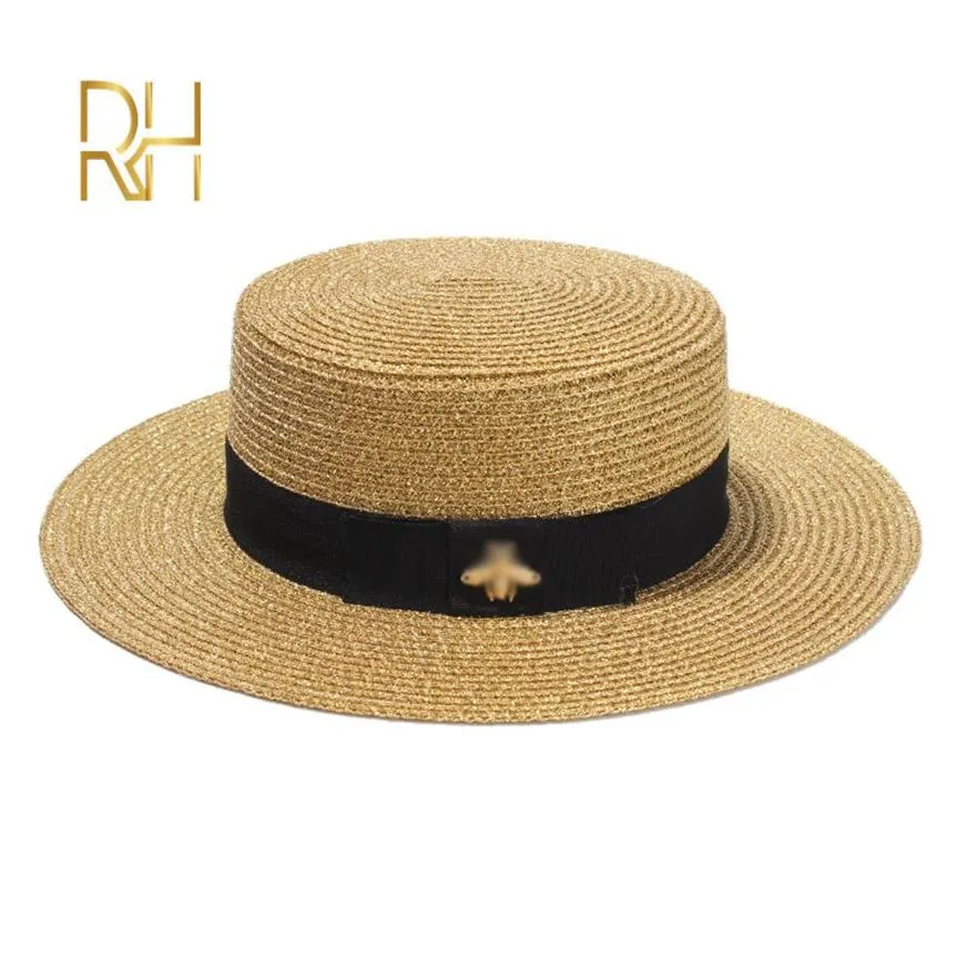 Ladies Sun Fedora Hats Liten Bee Straw Hat European och American Retro Gold flätad hatt Kvinnlig solskydd Flat Cap Visirs Hats RH 21284Y