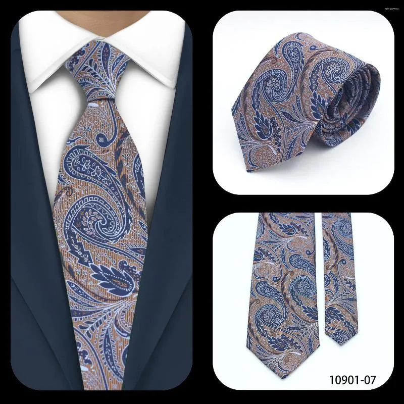 Bow Ties Lyl 8cm Business Paisley Jacquard Silk Slips Eleganta mäns slips Tillbehör Passar Bröllopspresent tunna för människan