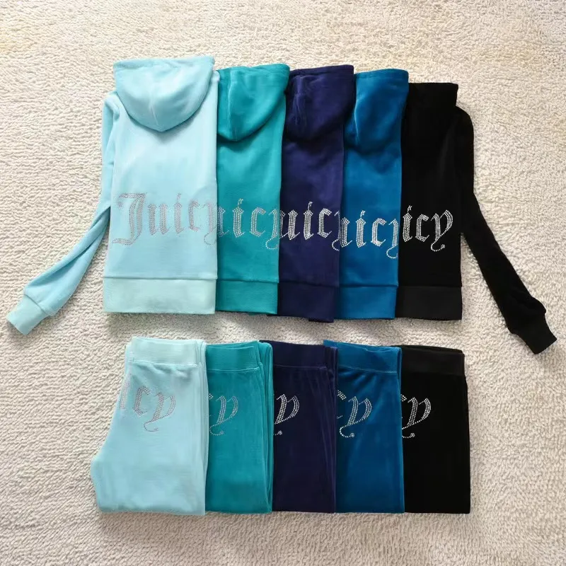 Calças femininas de duas peças veludo suculento agasalho feminino conjunto de costura conjunto de trilha couture juciy coture sweatsuits2455 julho