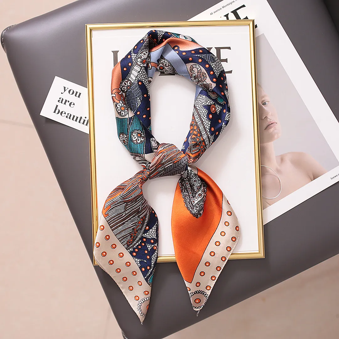 Square Silk Scarf Women Satin Print Hijab Scarves Muslim Pareo Bandana Female Shawl Wrap Headband Foulard