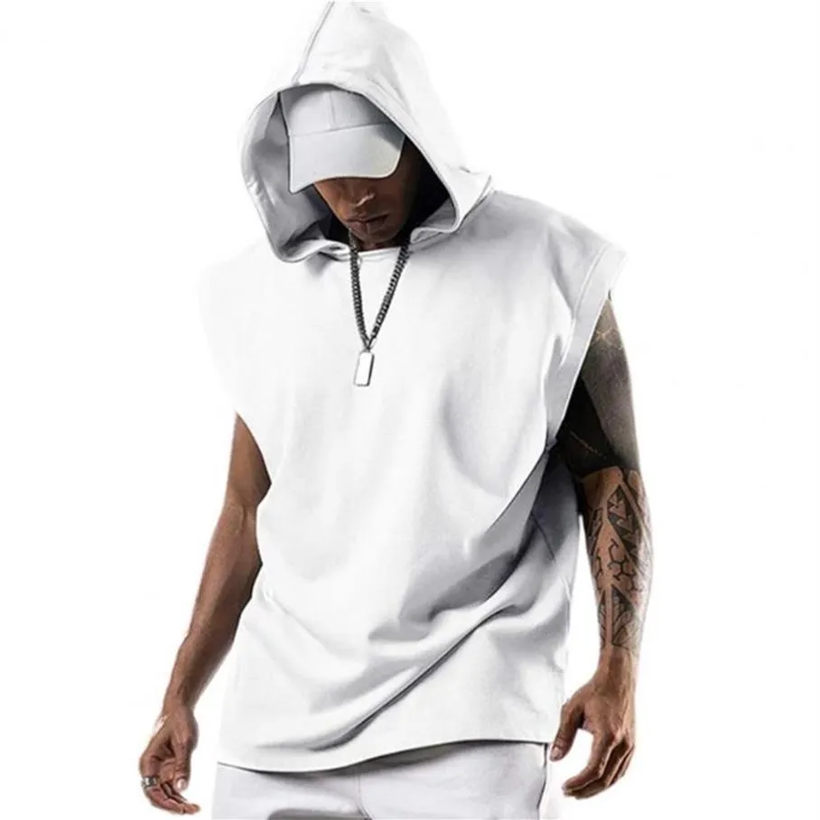 Men's Tank Tops 2022 Men T-shirt Hooded Solid Color Summer Loose Sleeveless Vest For Party Oversized2358
