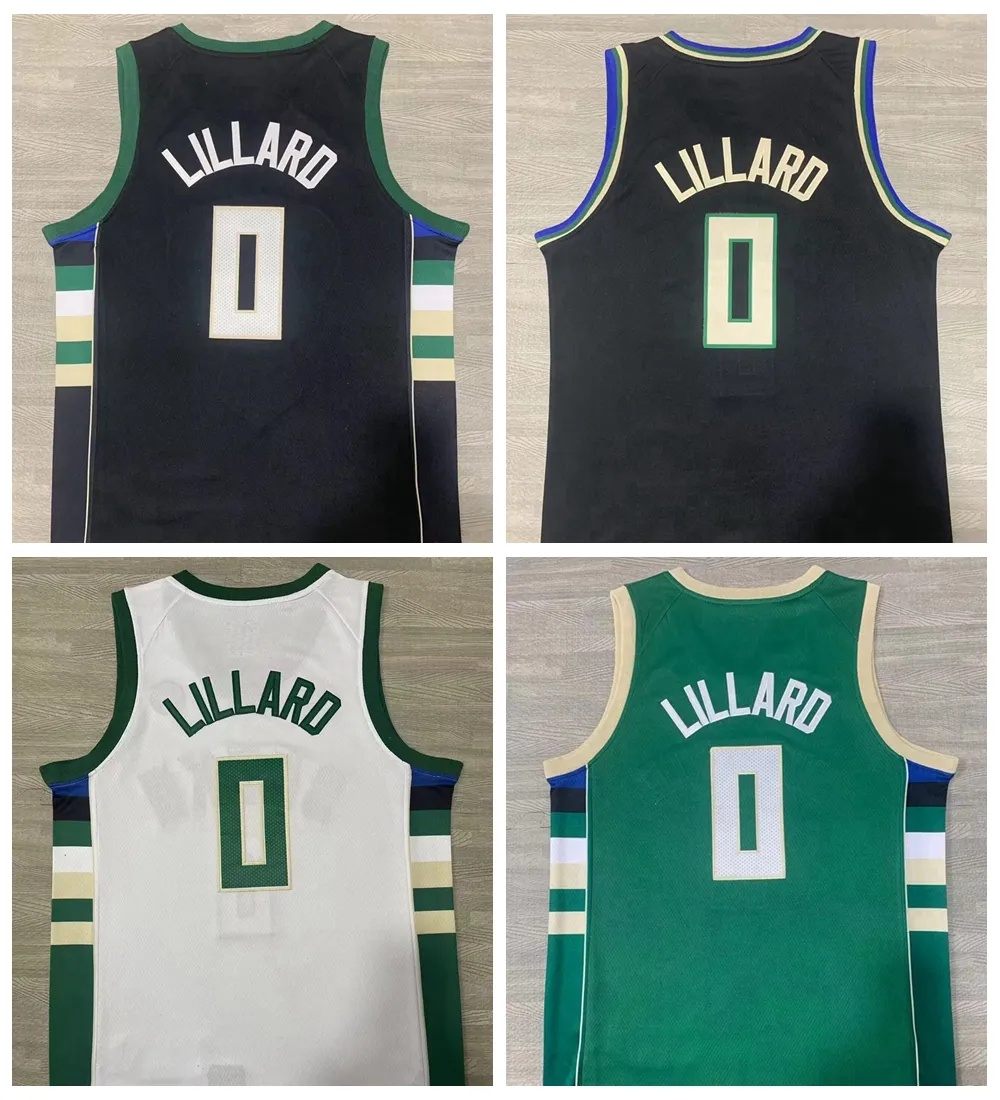 Mens 0 Damian Lillard camisetas de baloncesto verde blanco 75th City Jersey negro camisas cosidas S-XXL