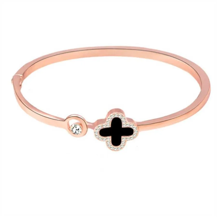 Bijoux simple mode bracelet trèfle porte-bonheur bracelet en alliage pour femmes bracelets en fil d'or rose bangles272G
