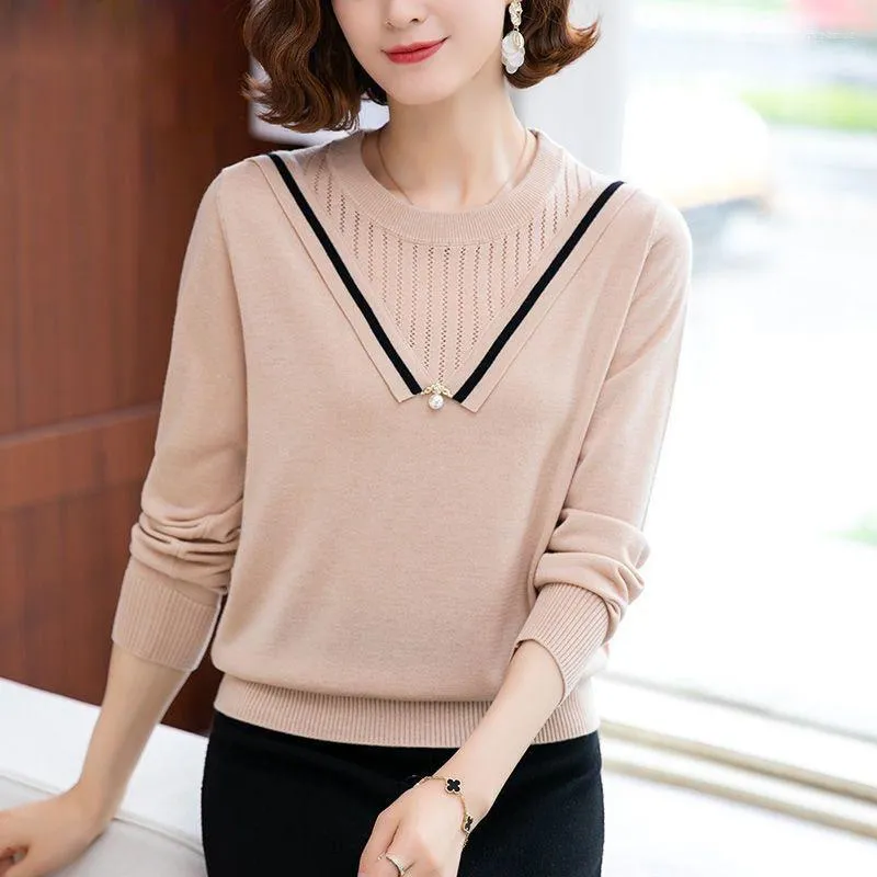 Women's Sweaters Spring Design Hollow Out O-Neck Knitted Pullover Women Plus Size M-4XL Long Sleeve Sweatwers Elegant Bassic Knitwear Tops