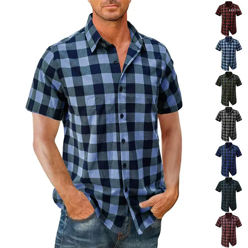 Chemises décontractées pour hommes Vêtements pour hommes 2023 Printemps Automne Plaid Chemise à manches courtes Rétro Jeunes Tout-Match Top Coat Taille américaine