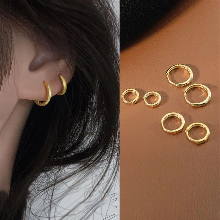 925 Sterling Silver 1 Pair Minimalist Huggie Hoop Earrings For Women Gold Tiny Round Earring 6mm 8mm 10mm 12mm 15mm310Y