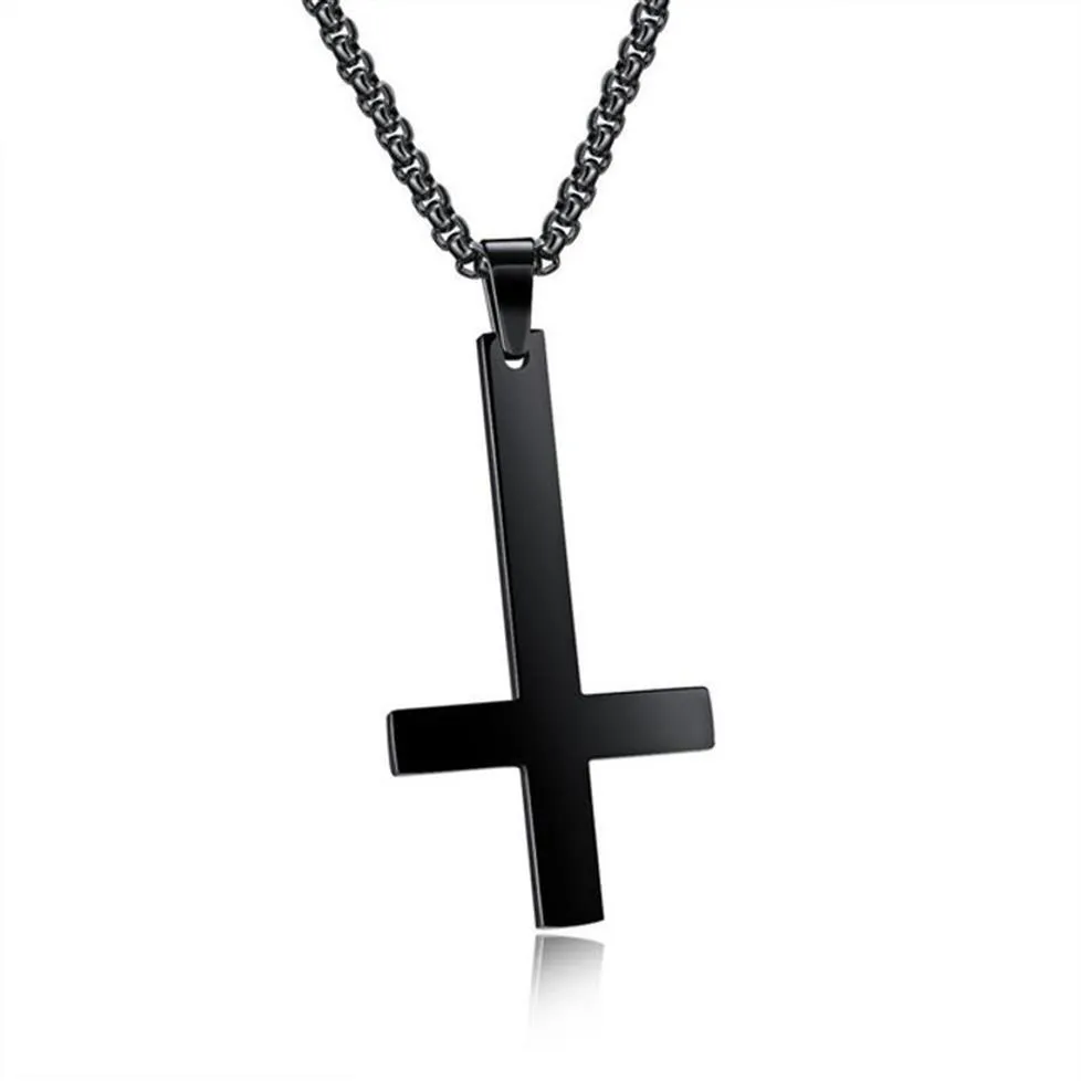 Male Black St Peter's Odwrócony wisior krzyżowy Naszyjnik dla mężczyzn stali nierdzewnej Choker Crux de Sanctus Petrus Biżuteria