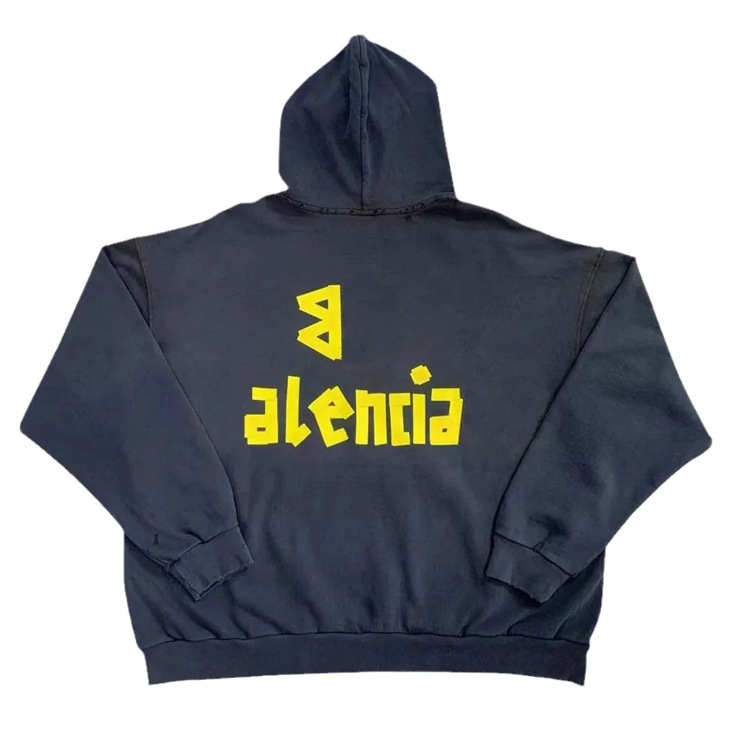 Sudadera Con Capucha Con Estampado De Logotipo De Cinta Amarilla De Otono E Invierno Para Parejas Sueter Lavado Desgastado Con Letras Sueltas De 48 72 DHgate