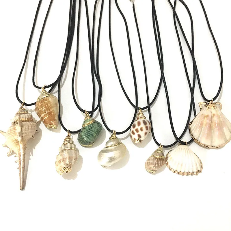 Boho Conch Sea Shell Necklace Hawaii Beach Summer Necklaces Wax Rope Chain Ocean Animal Seashell Pendant Jewelry For Women Cowrie Wedding