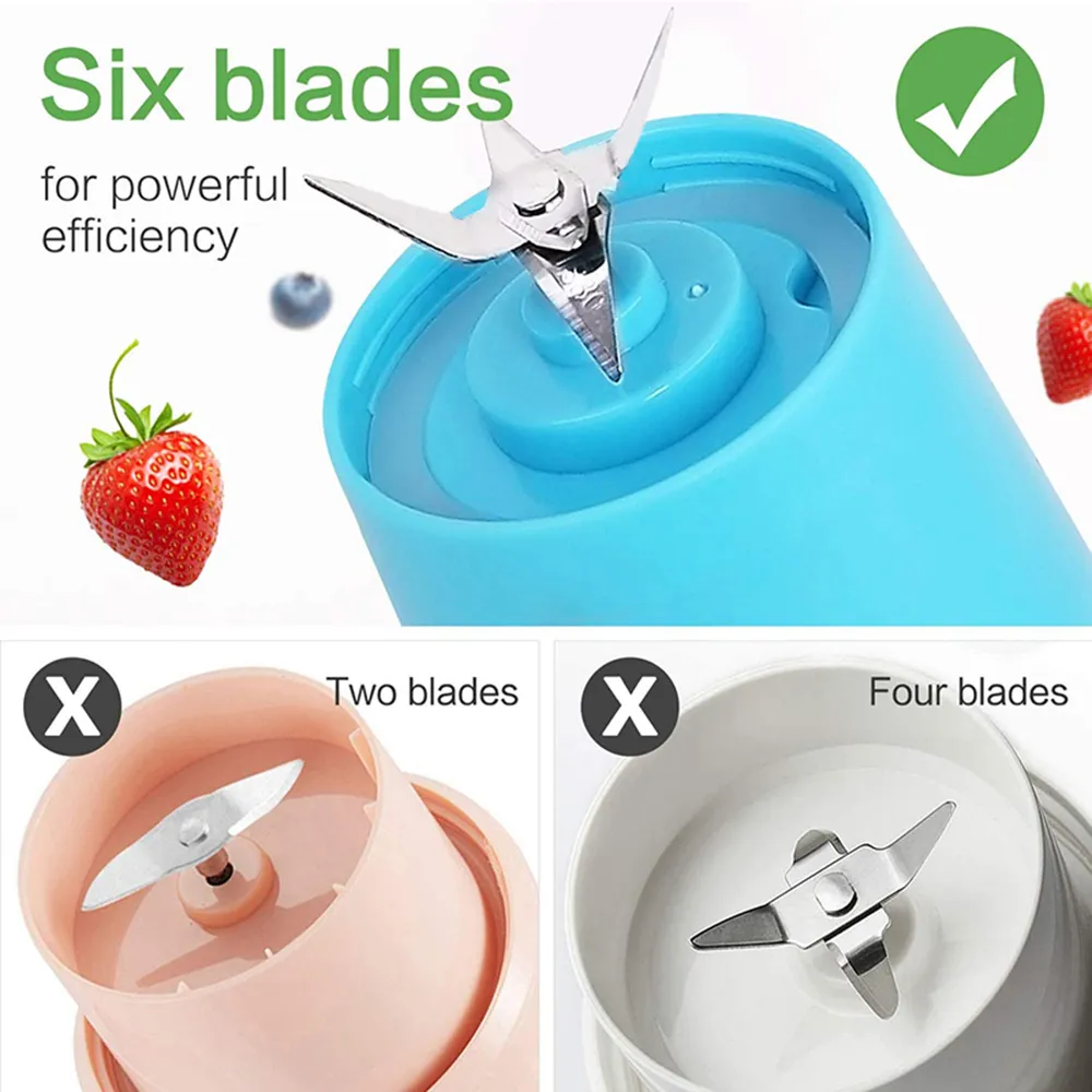 Mini Portable Blender Usb Rechargeable Squeezers Mixer 6 Blades Vegetable  Fruit Smooth