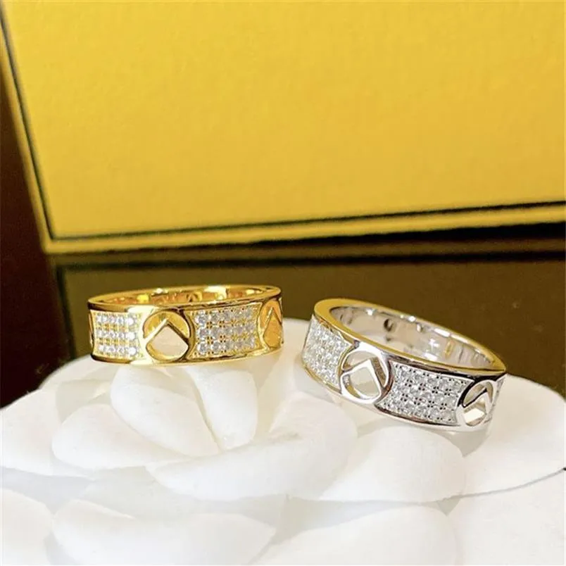 Luxury Women Designer Ring Jewerly Fashion Casual Couple F Classic Gold Silver Letters Mens Diamond Rings för 274G