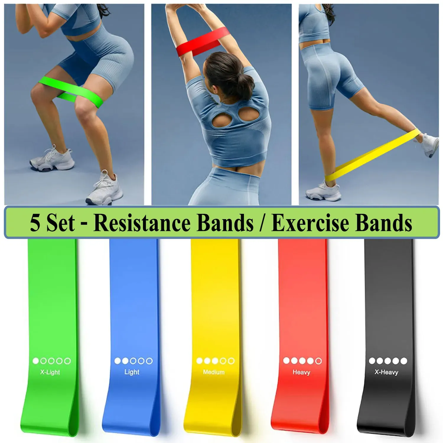 Resistance Exercise Bands Set Levels Of Color Coded Elastic