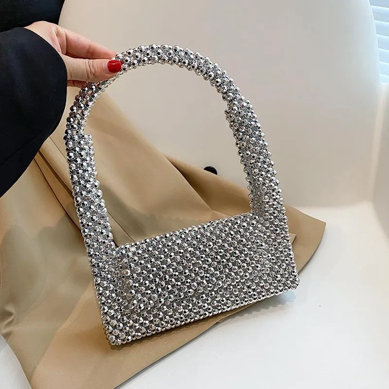 Sacs de soirée sous les bras sac femmes rétro en plastique brillant tissé à la main perlé perle sequin fourre-tout épaule aisselle couverture sacs à main