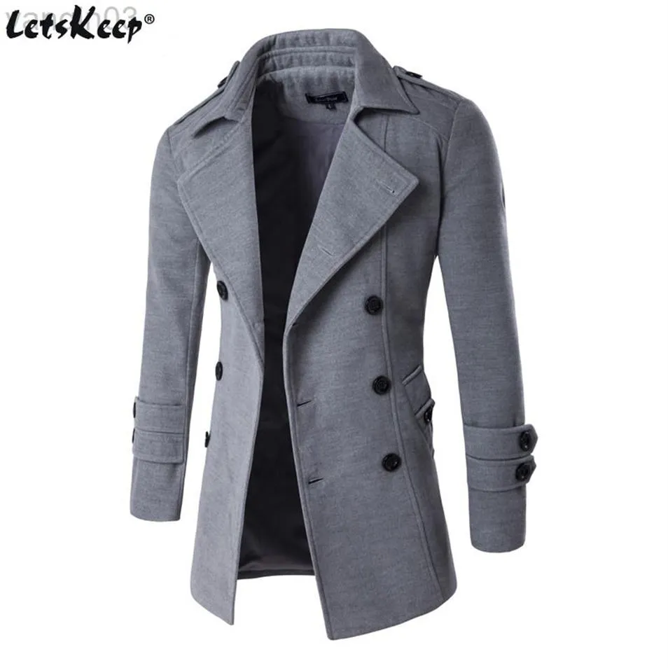 Trajes de hombre Blazers Letskeep NUEVO abrigo de primavera y otoño para hombre mezcla de lana gabardina de doble botonadura Slim fit Z196C