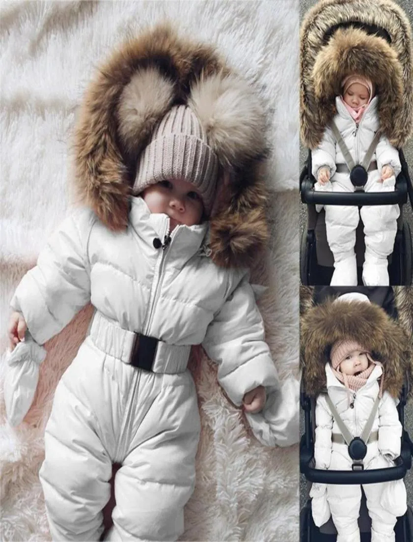 Jumpsuits Baby Girls Boys Snowsuit Coat Winter Born Romper Fur Hooded Jumpsuit Thick Warm Stroller Outerwear Infant Overalls Jacke3396128